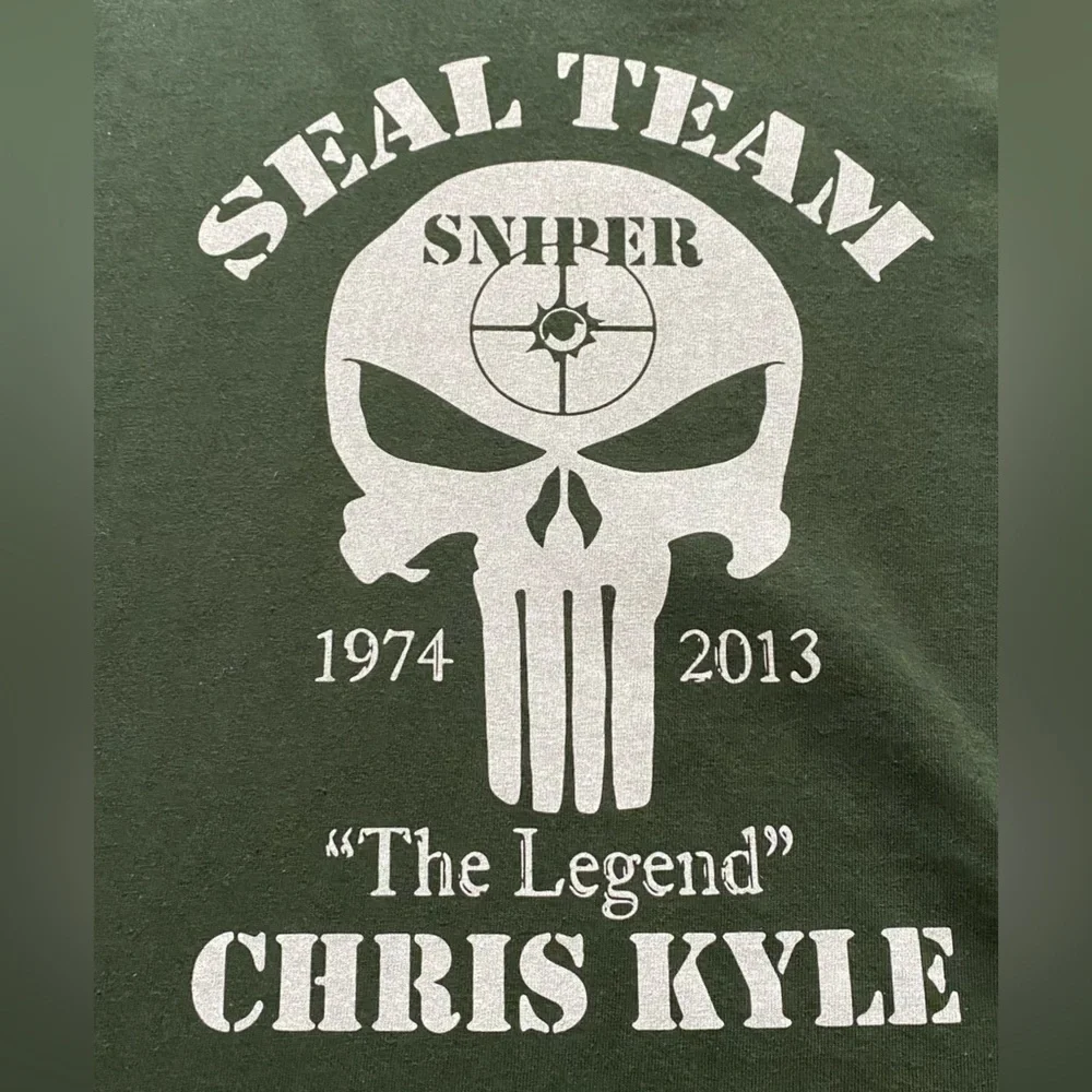 Chris Kyle Seal Team Sniper Graphic T-Shirt - Dark Green - Picture 2 of 2